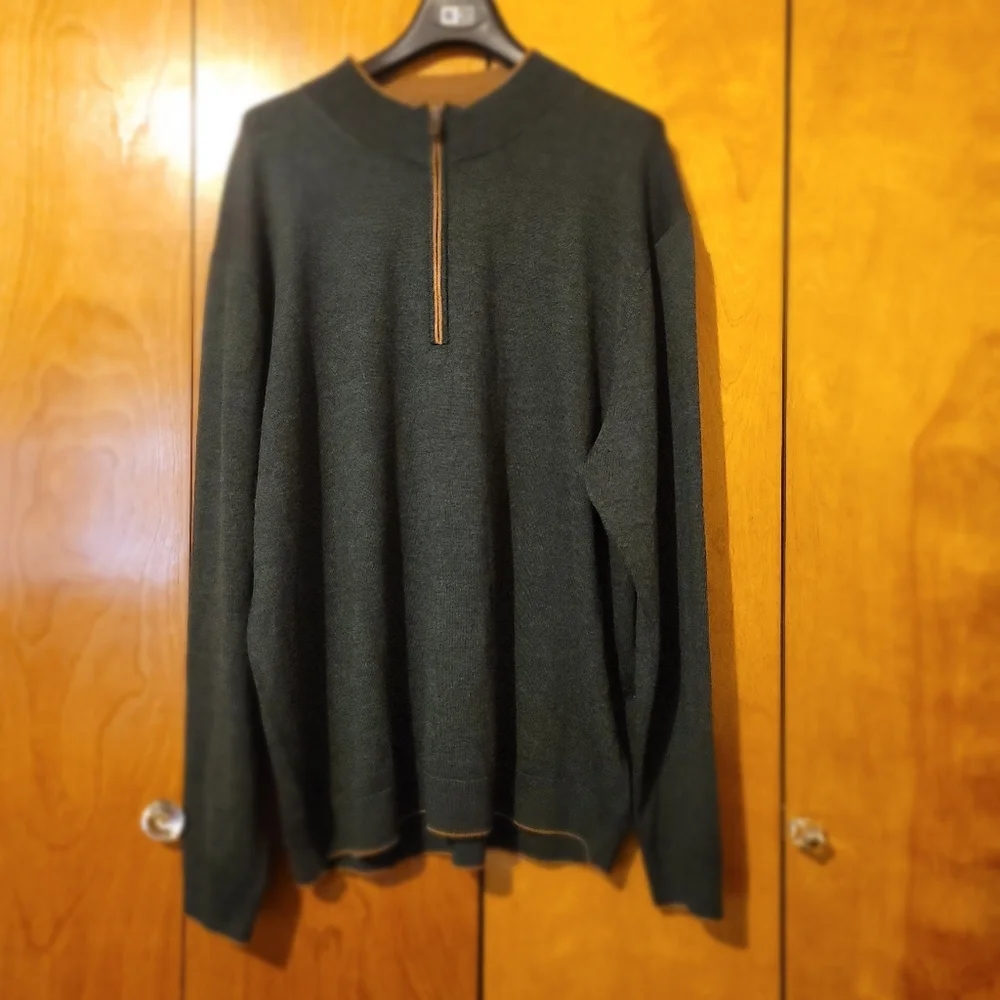 Hart Schaffner Marx Men Etra Fine Merino Wool 1/2 Zip Sweater Sweater Green 2XB